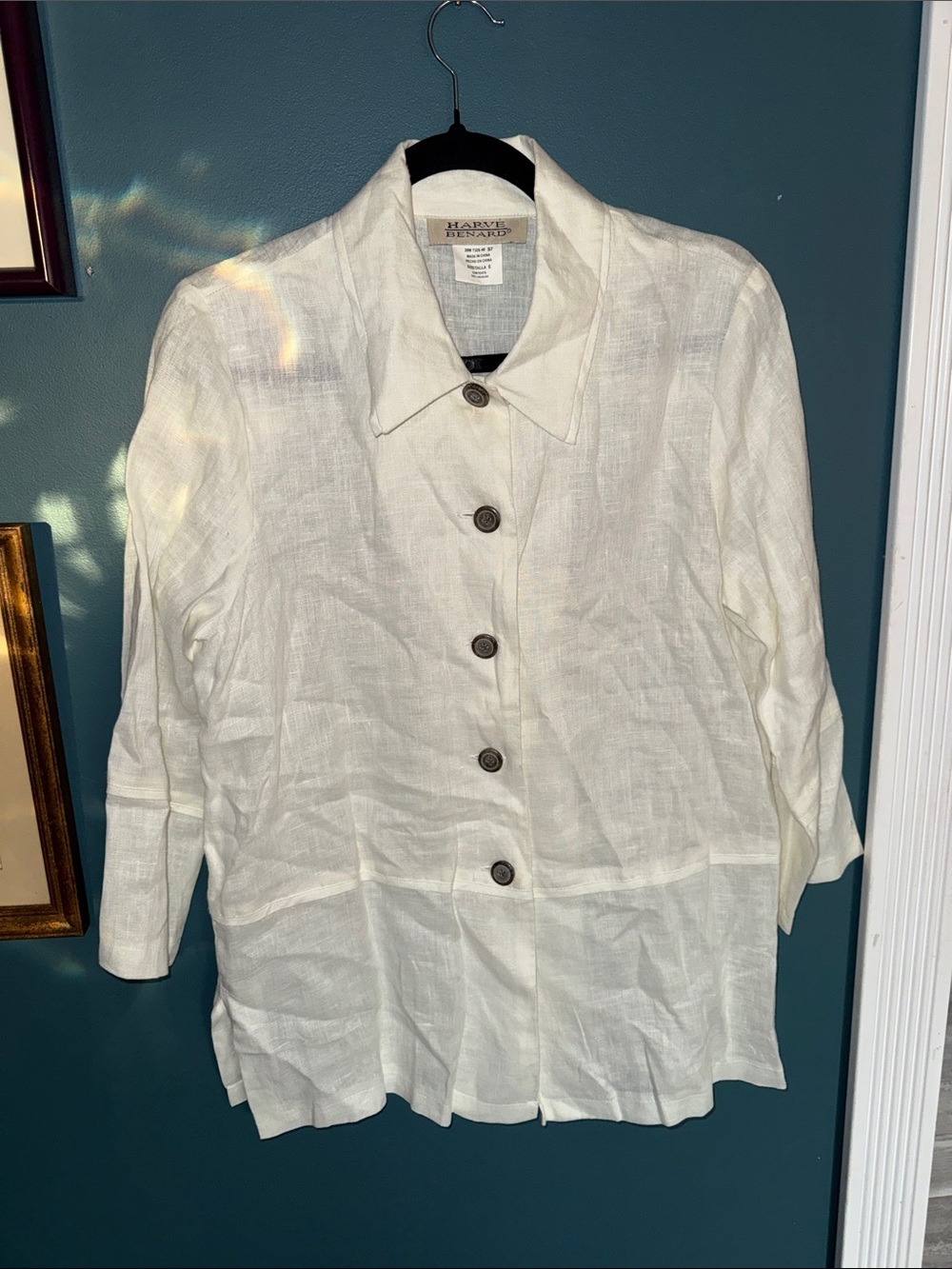 Harve Benard Cream Linen Button-Up Shirt Jacket